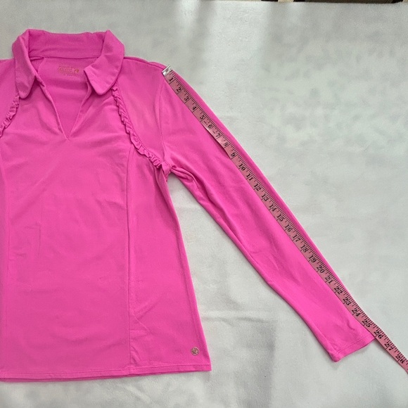 Lilly Pulitzer Martina Luxletic Ruffle Long Sleeve Polo Plumeria Pink L - Picture 12 of 14